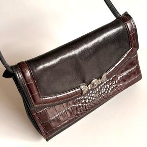 Brighton Black and Brown Croc-Embossed Crossbody